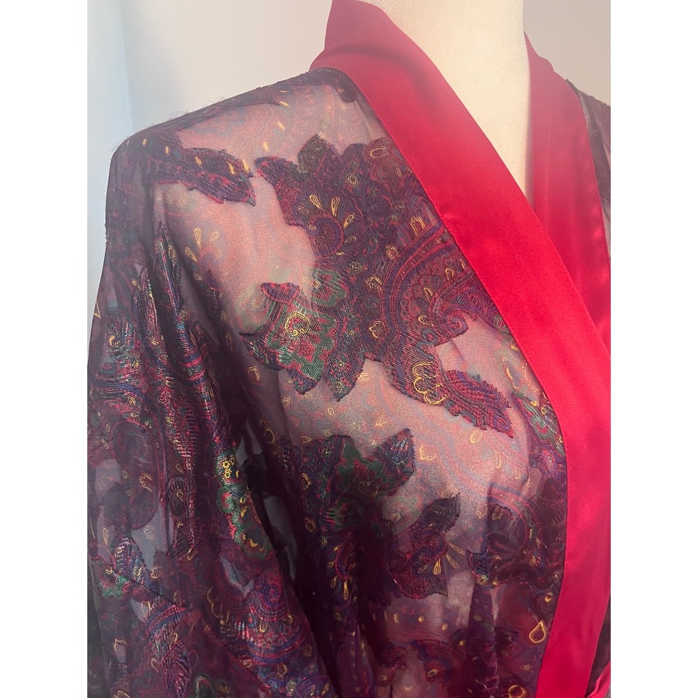 Victoria's Secret Sheer Burnout Kimono Robe Womens One Size Red Paisley Vintage